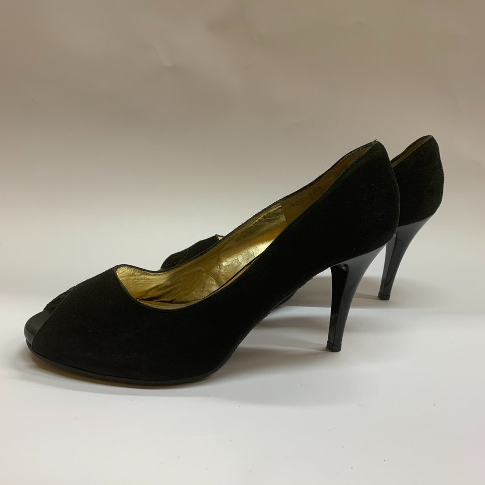 Ron White Black Suede Peep Toe heels Women's Size 7.5
